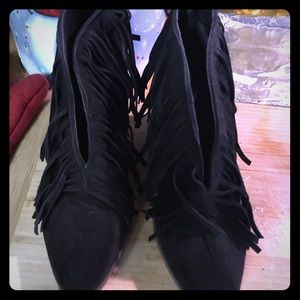 Black fringe booties